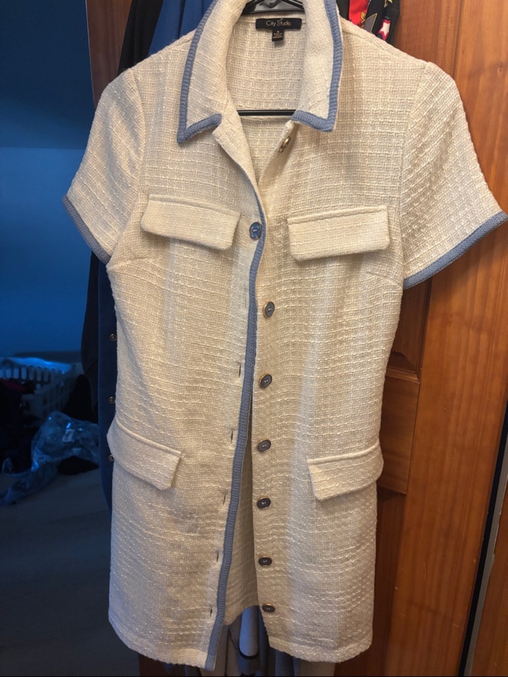 City Studio Cream Bouclé Short-Sleeve Dress size small
